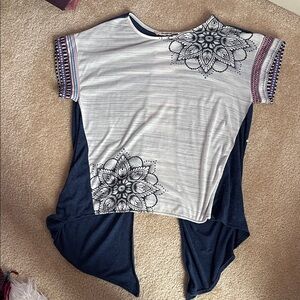 Desigual Navy and White Floral-Print Asymmetrical Tunic